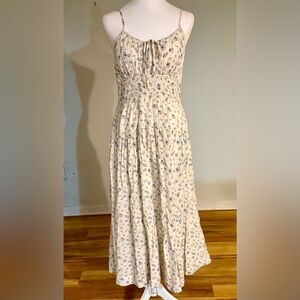 NWT, Lucky Brand Floral Midi Dress, Cream Smocked Waist Prairie, Size M